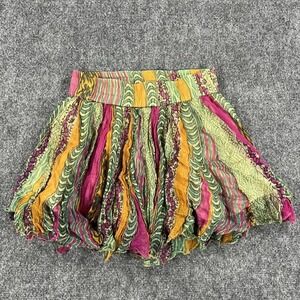 Mes Demoiselles Skirt Womens 36 Multicolor Striped Ruffle Mini Boho Crinkle